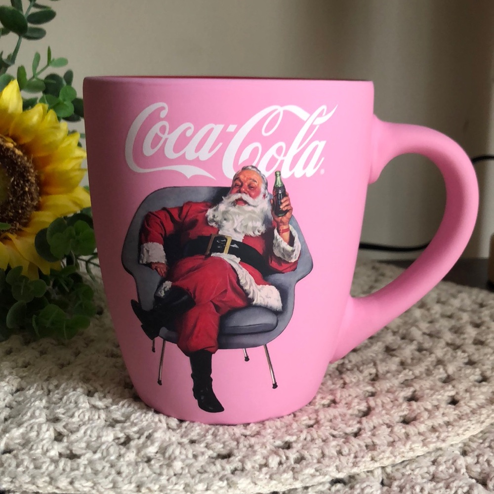 Coca-Cola Festive Pink Mug with Santa NEW